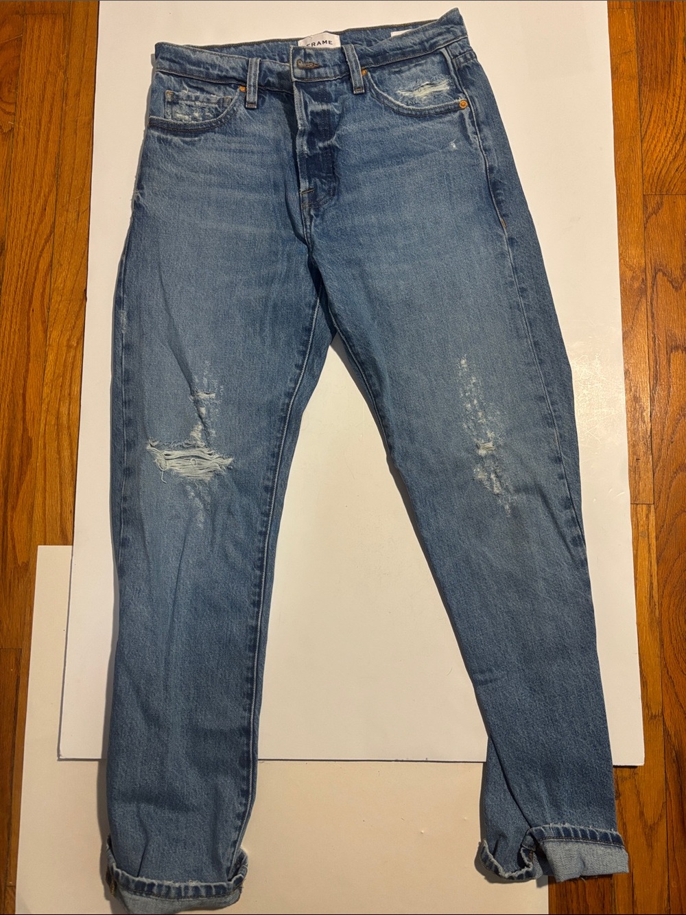 Frame Denim Distressed Medium Blue Boyfriend Le Slouch Jeans